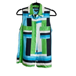 Worth New York Shirt Womens 6 Sleeveless Button Front Geometric Top